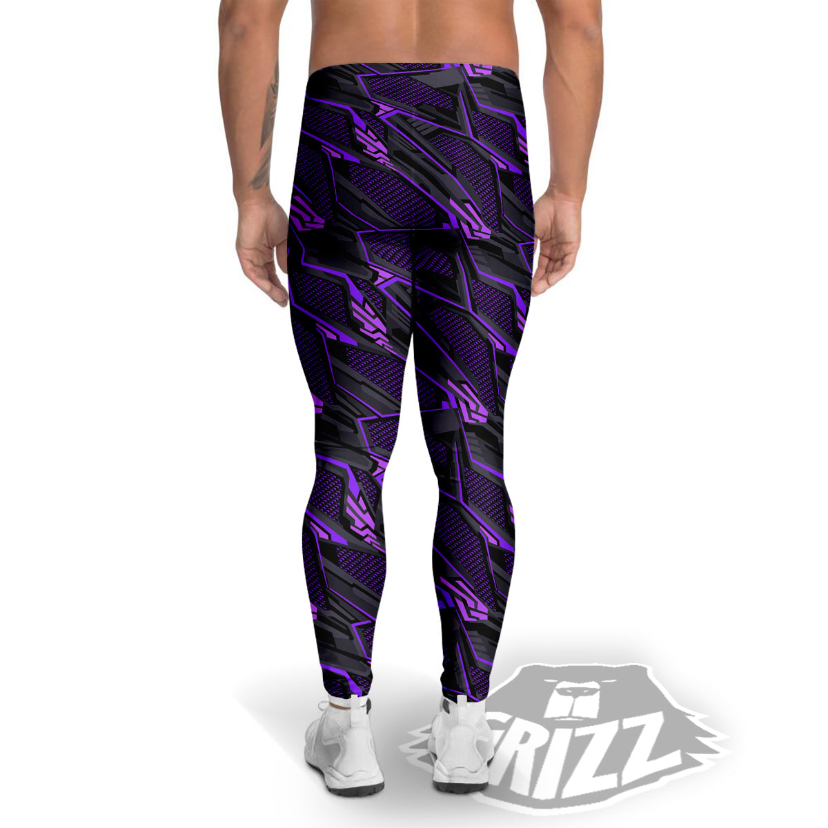Purple Polygonal Shapes Print Men's Leggings-grizzshop