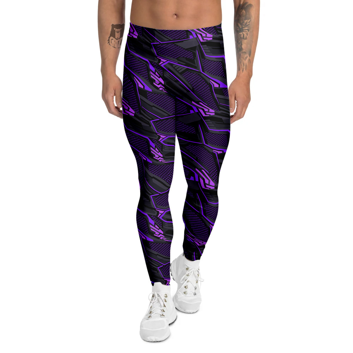 Purple Polygonal Shapes Print Men's Leggings-grizzshop