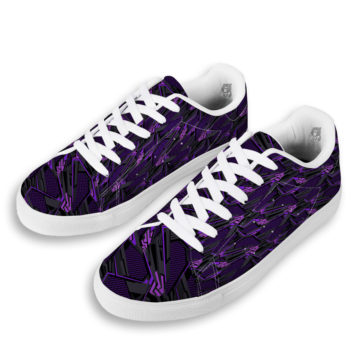 Purple Polygonal Shapes Print White Low Top Sneakers-grizzshop