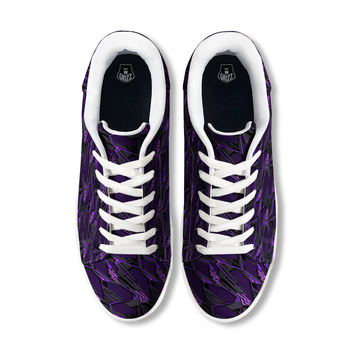 Purple Polygonal Shapes Print White Low Top Sneakers-grizzshop