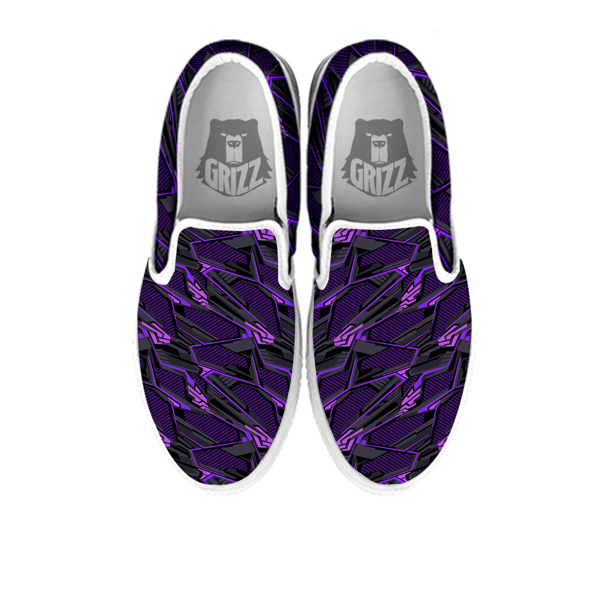 Purple Polygonal Shapes Print White Slip On Shoes-grizzshop