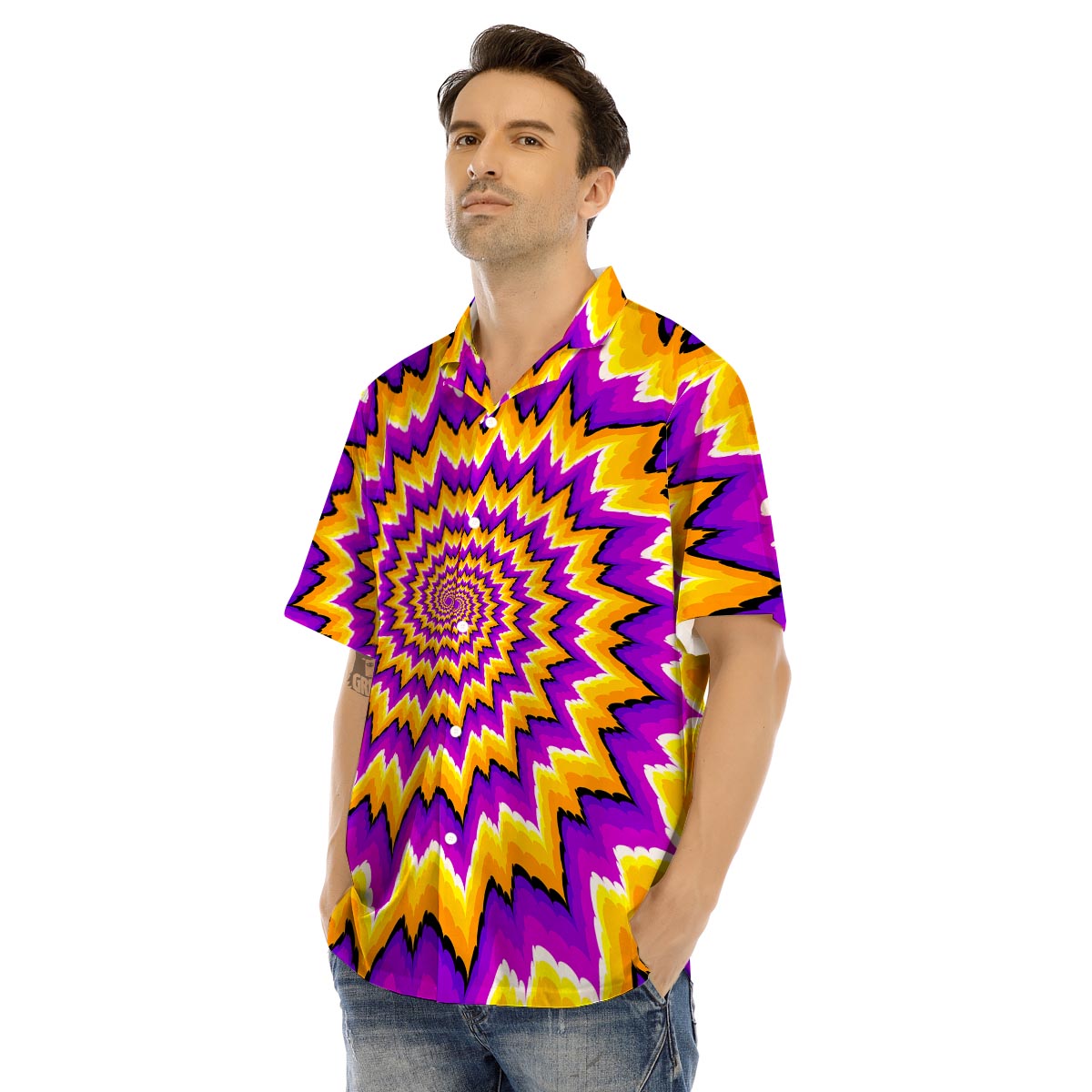 Purple Psychedelic Optical illusion Men’s Hawaiian Shirt-grizzshop