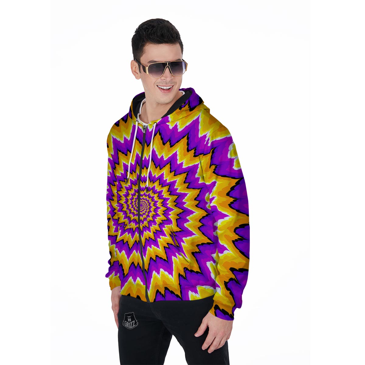 Purple Psychedelic Optical illusion Men's Zip Up Hoodie-grizzshop