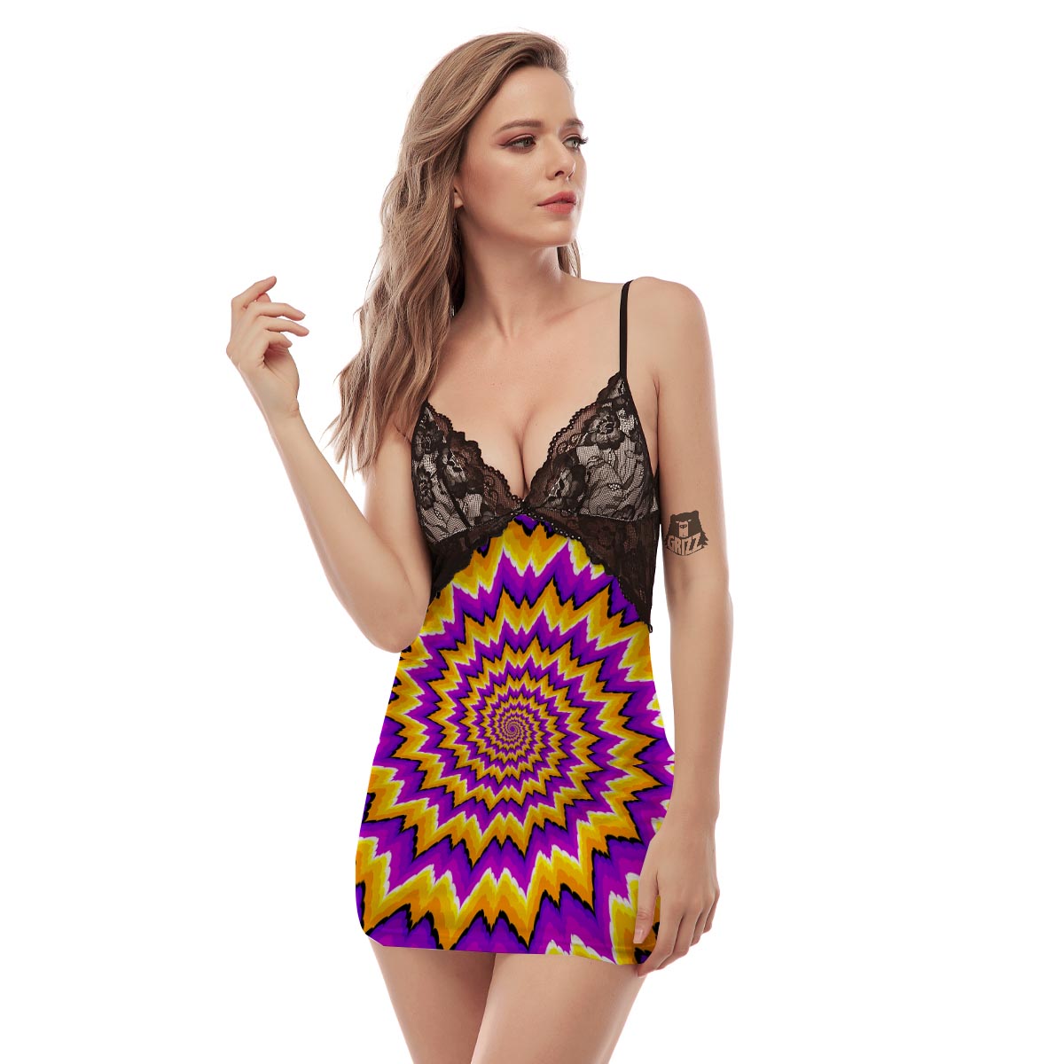Purple Psychedelic Optical illusion Women's Sexy Night Dress-grizzshop