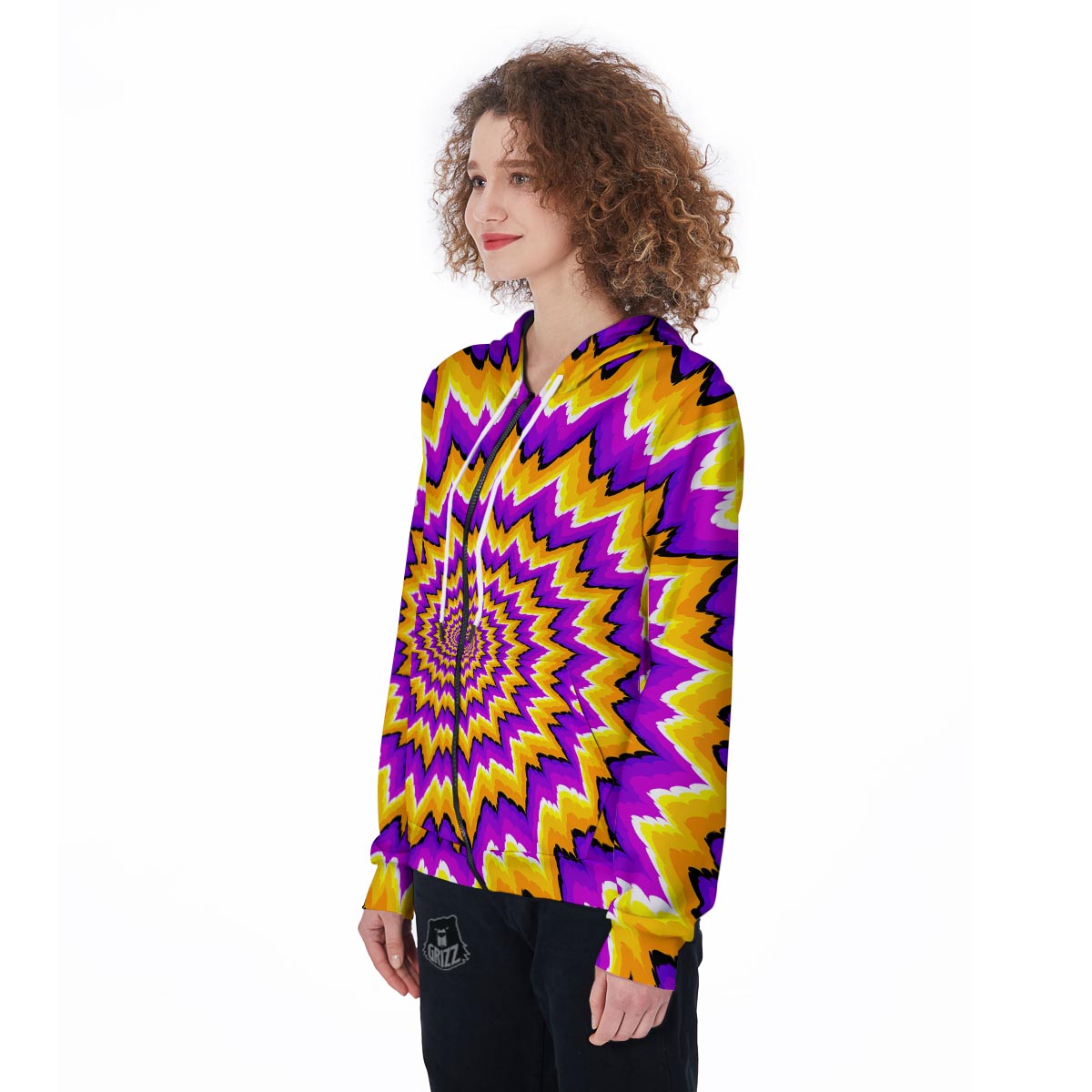 Purple Psychedelic Optical illusion Women's Zip Up Hoodie-grizzshop