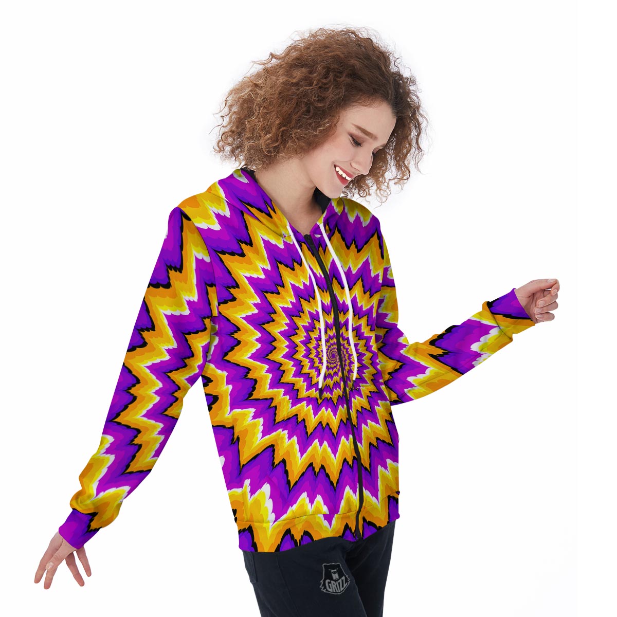 Purple Psychedelic Optical illusion Women's Zip Up Hoodie-grizzshop