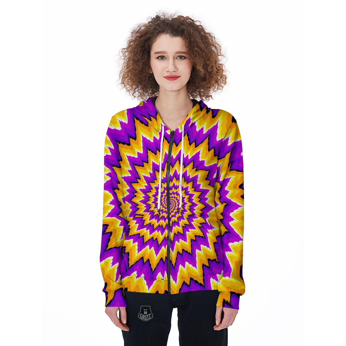 Purple Psychedelic Optical illusion Women's Zip Up Hoodie-grizzshop