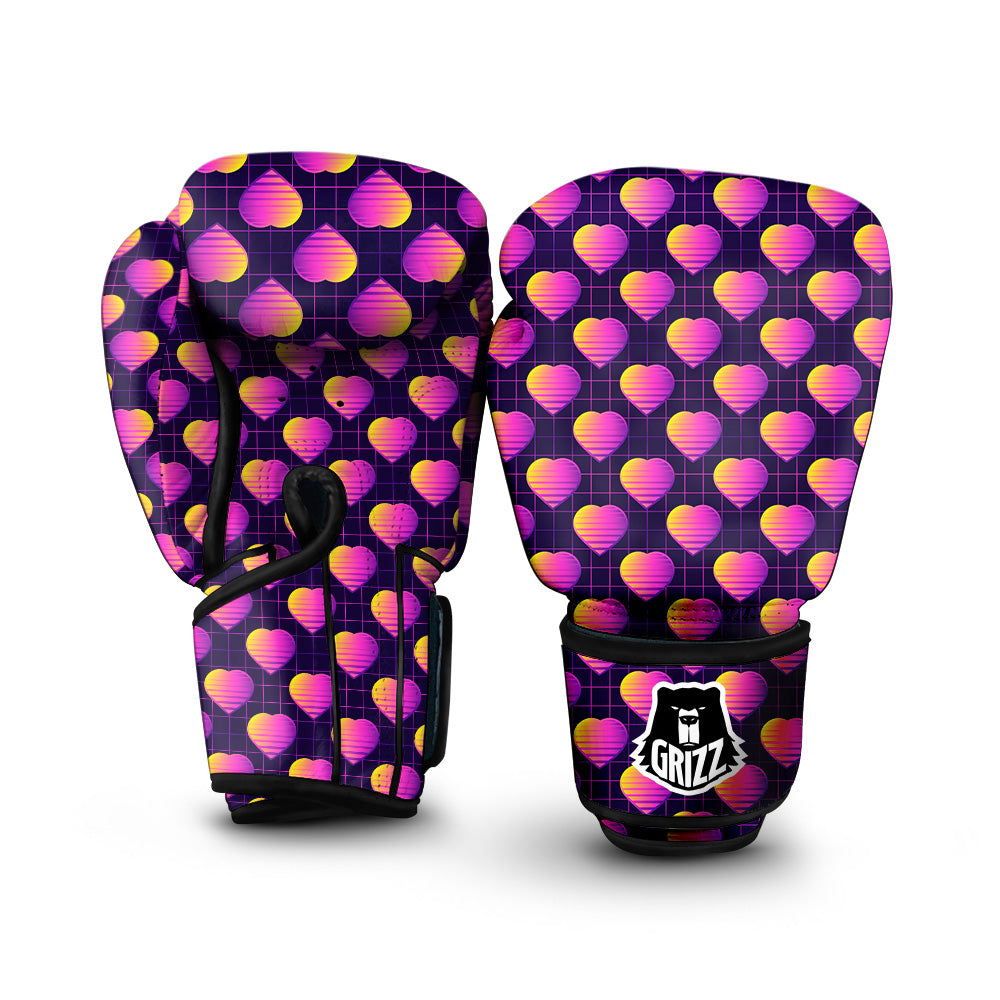 Purple Retro Heart Print Pattern Boxing Gloves-grizzshop