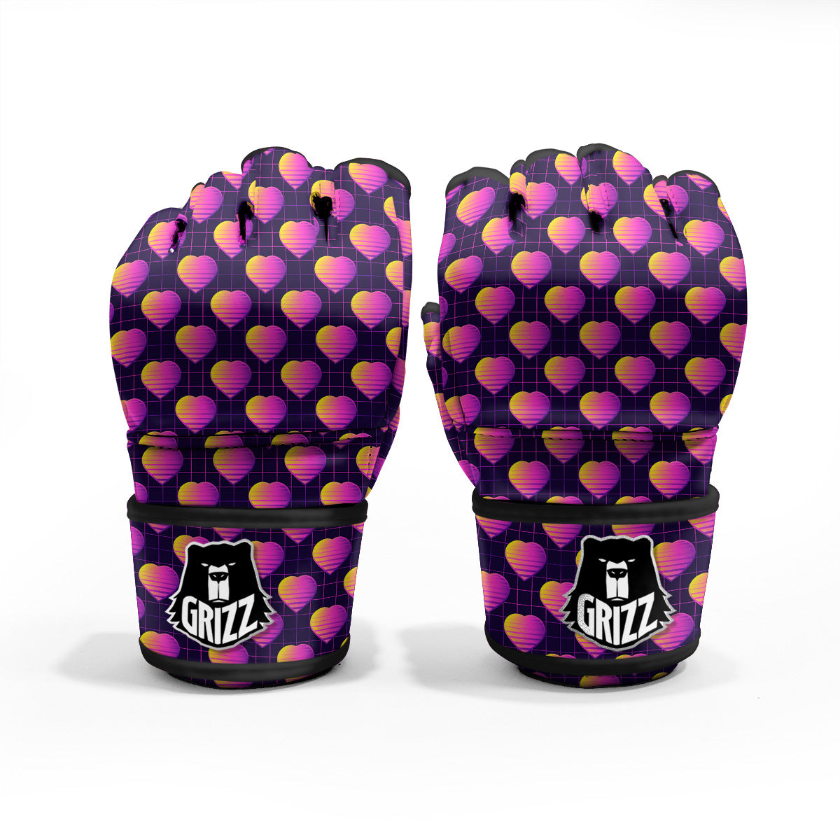 Purple Retro Heart Print Pattern MMA Gloves-grizzshop