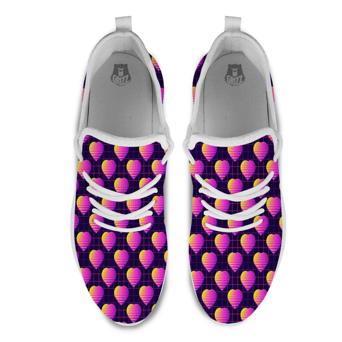 Purple Retro Heart Print Pattern White Athletic Shoes-grizzshop