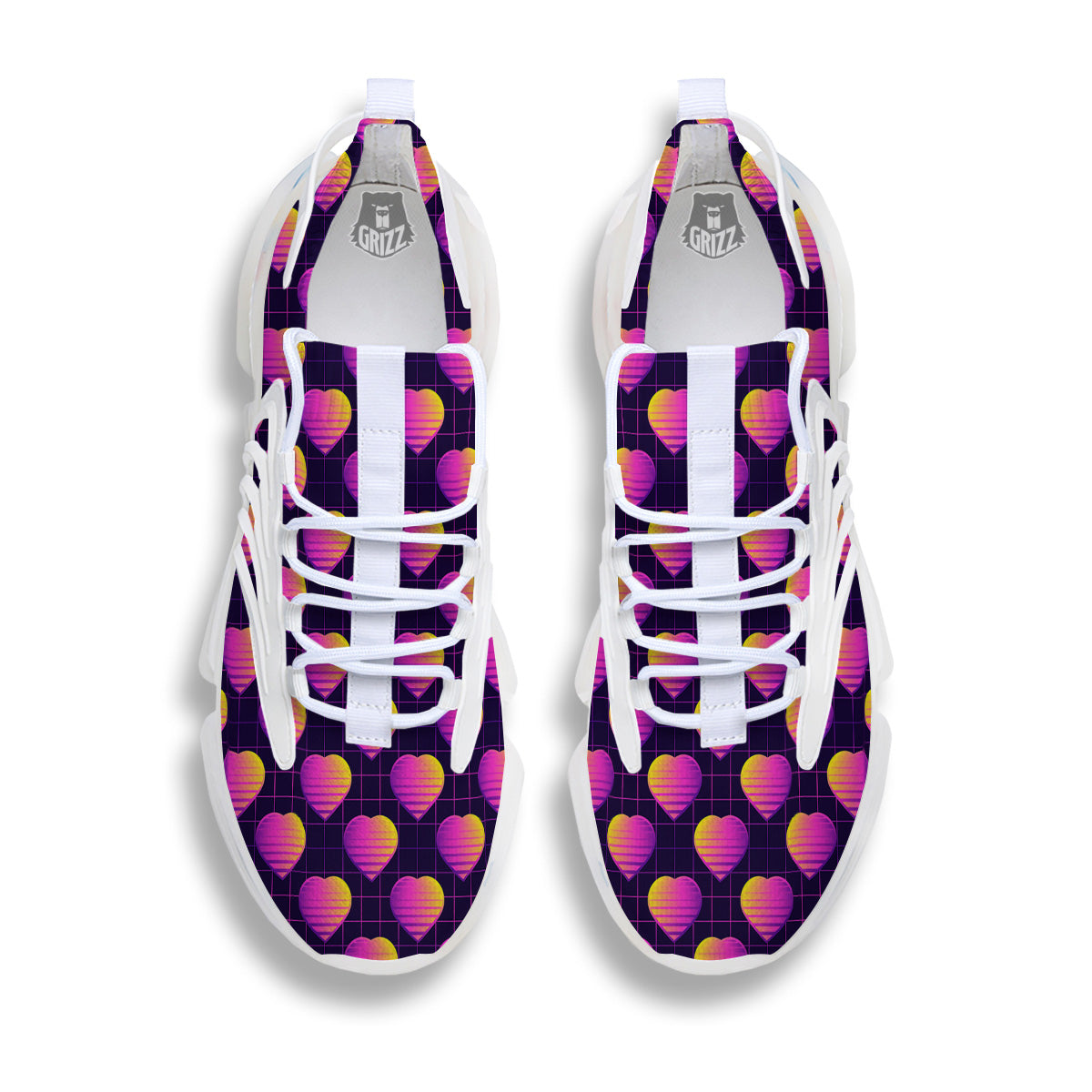 Purple Retro Heart Print Pattern White Gym Shoes-grizzshop
