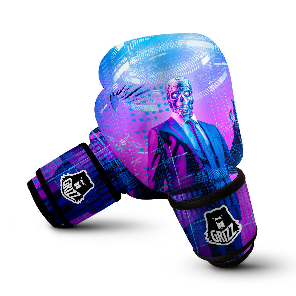Purple Skeleton Cyber Print Boxing Gloves-grizzshop