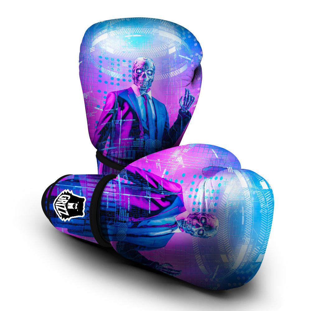 Purple Skeleton Cyber Print Boxing Gloves-grizzshop