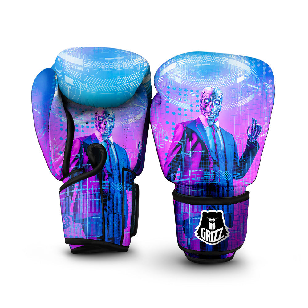 Purple Skeleton Cyber Print Boxing Gloves-grizzshop