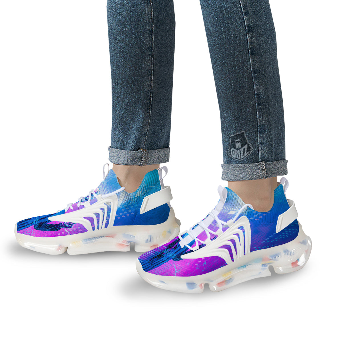 Purple Skeleton Cyber Print White Gym Shoes-grizzshop