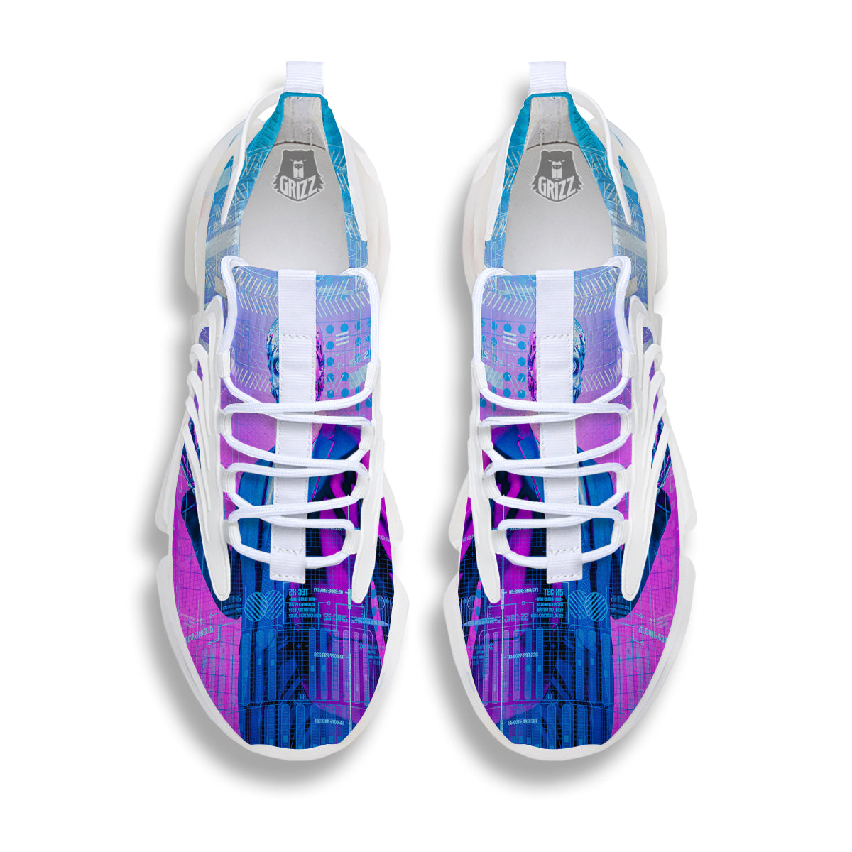 Purple Skeleton Cyber Print White Gym Shoes-grizzshop