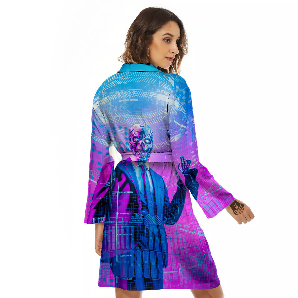 Purple Skeleton Cyber Print Women's Robe-grizzshop