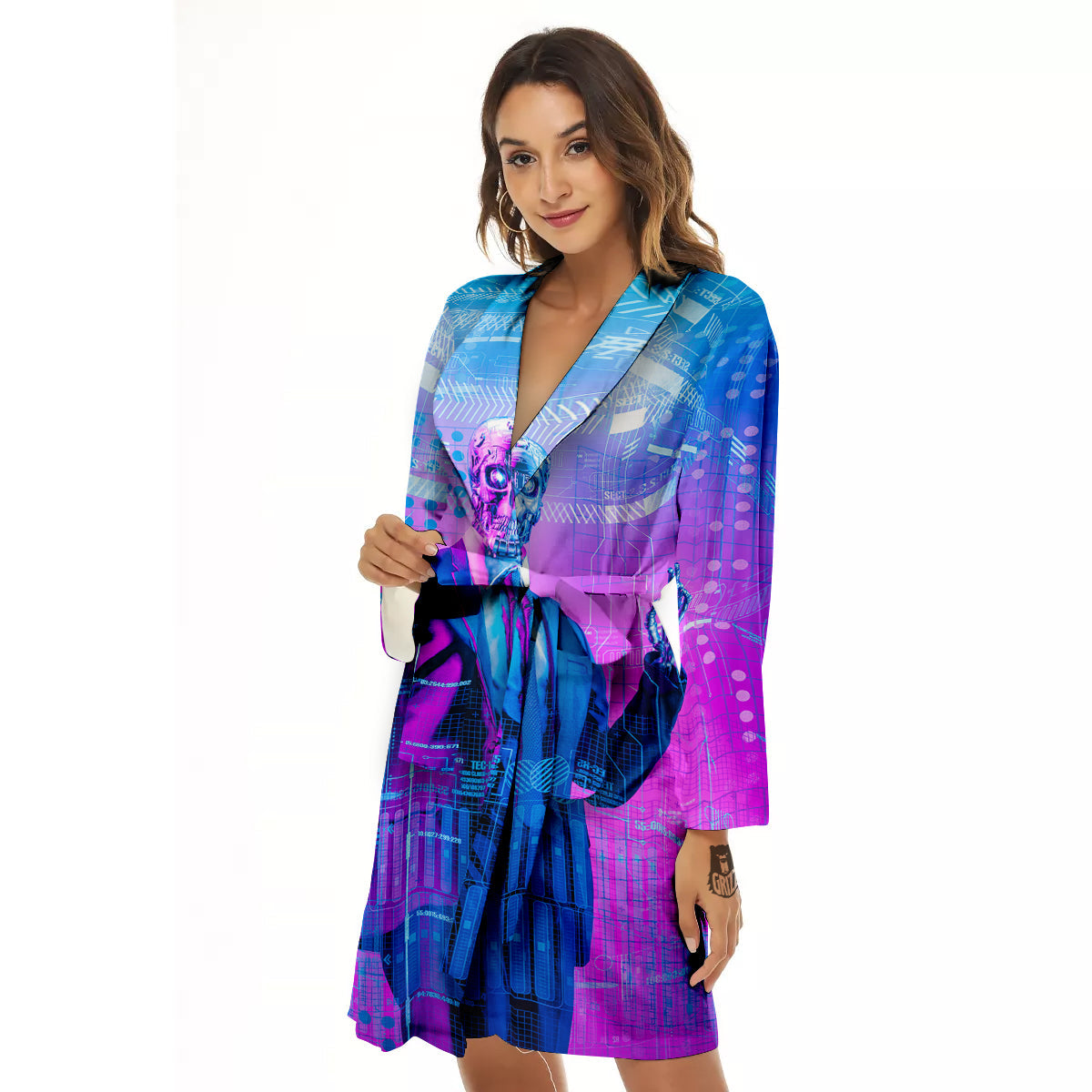 Purple Skeleton Cyber Print Women's Robe-grizzshop