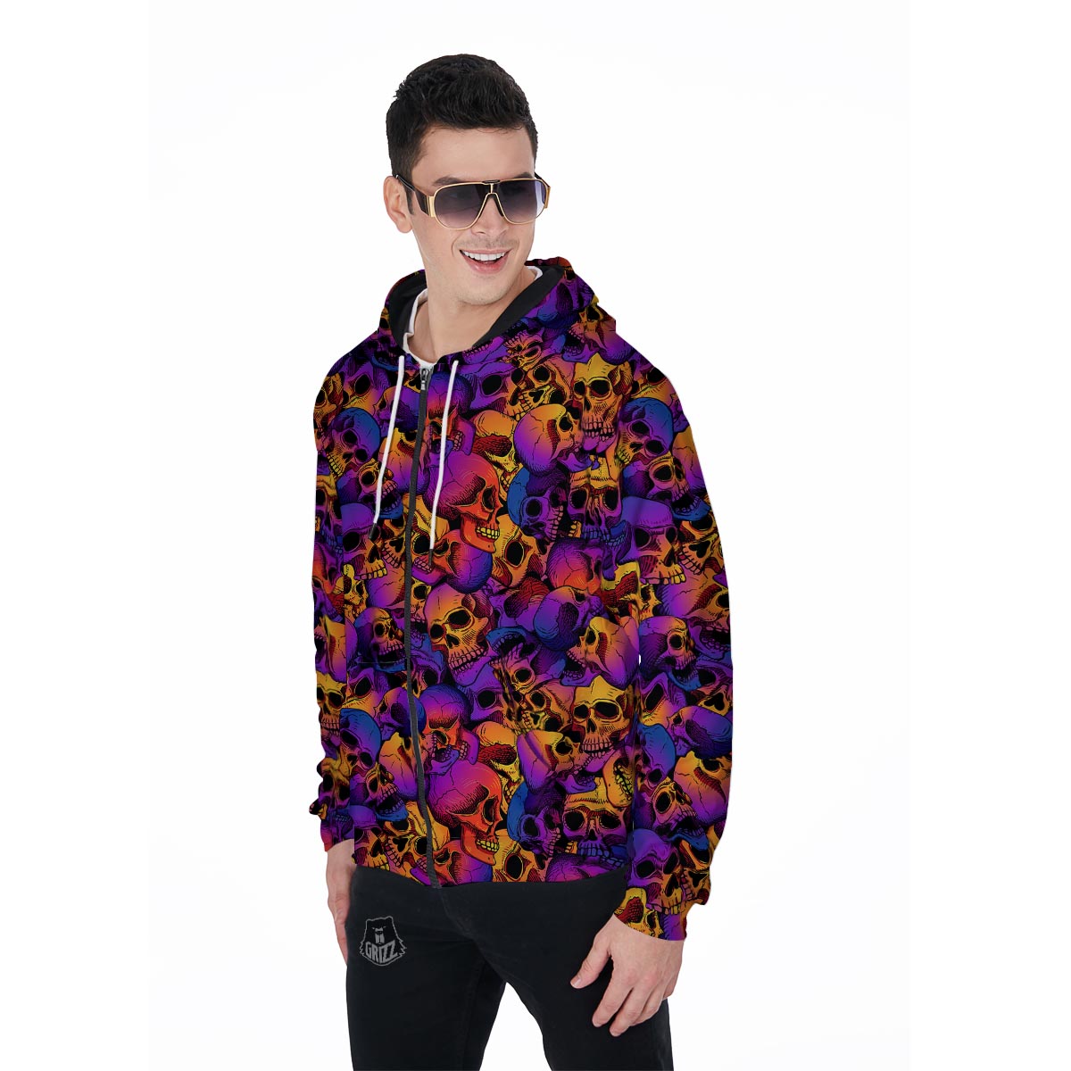 Purple Skull Men's Zip Up Hoodie-grizzshop