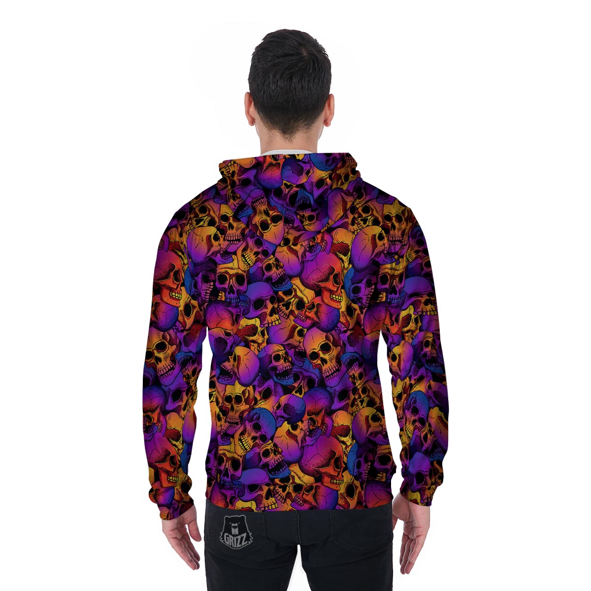 Purple Skull Men's Zip Up Hoodie-grizzshop