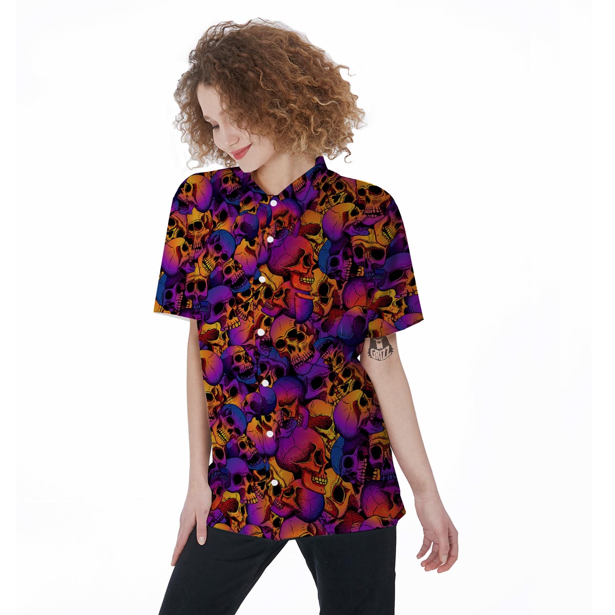 Purple Skull Women's Short Sleeve Shirts-grizzshop