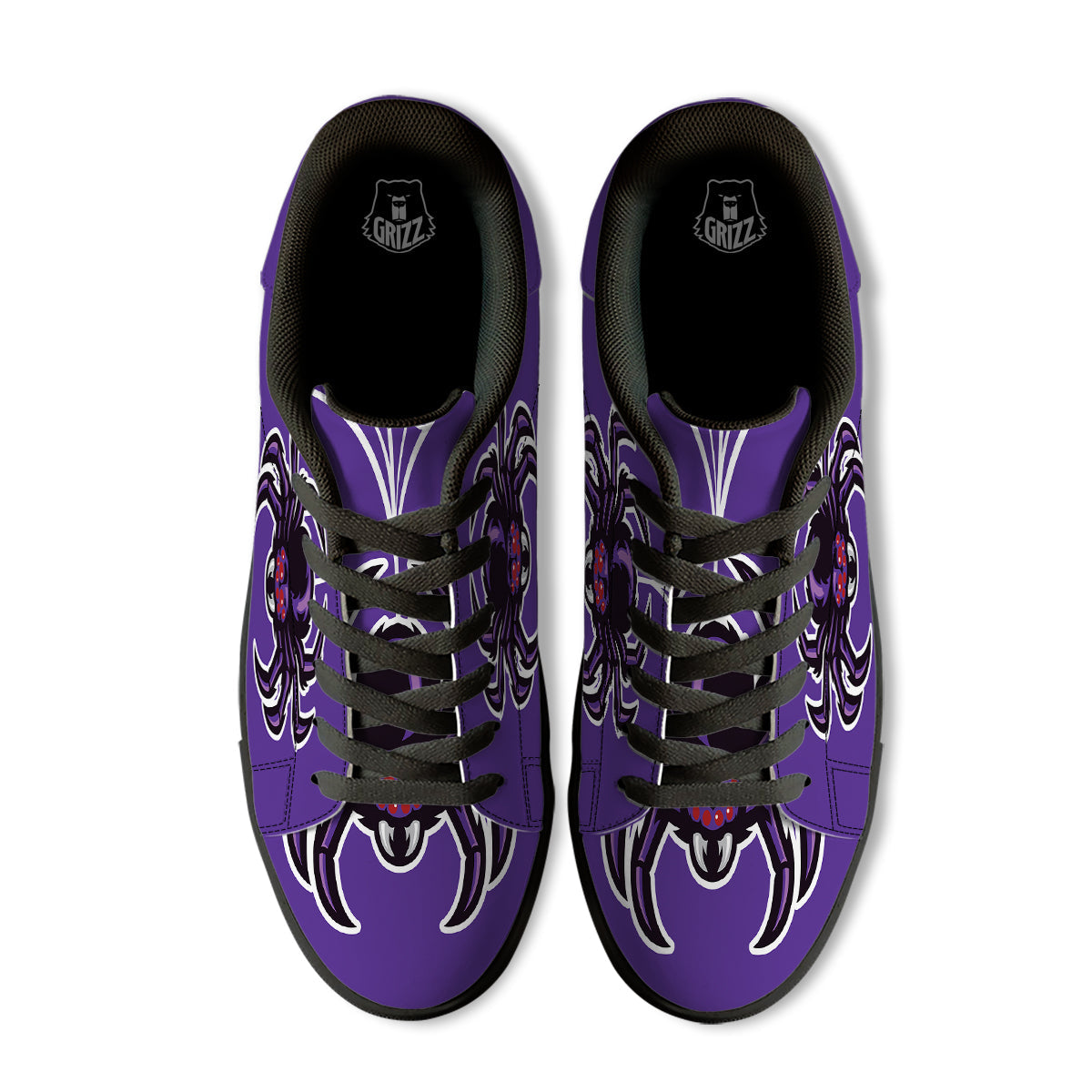 Purple Spider Print Black Low Top Sneakers-grizzshop