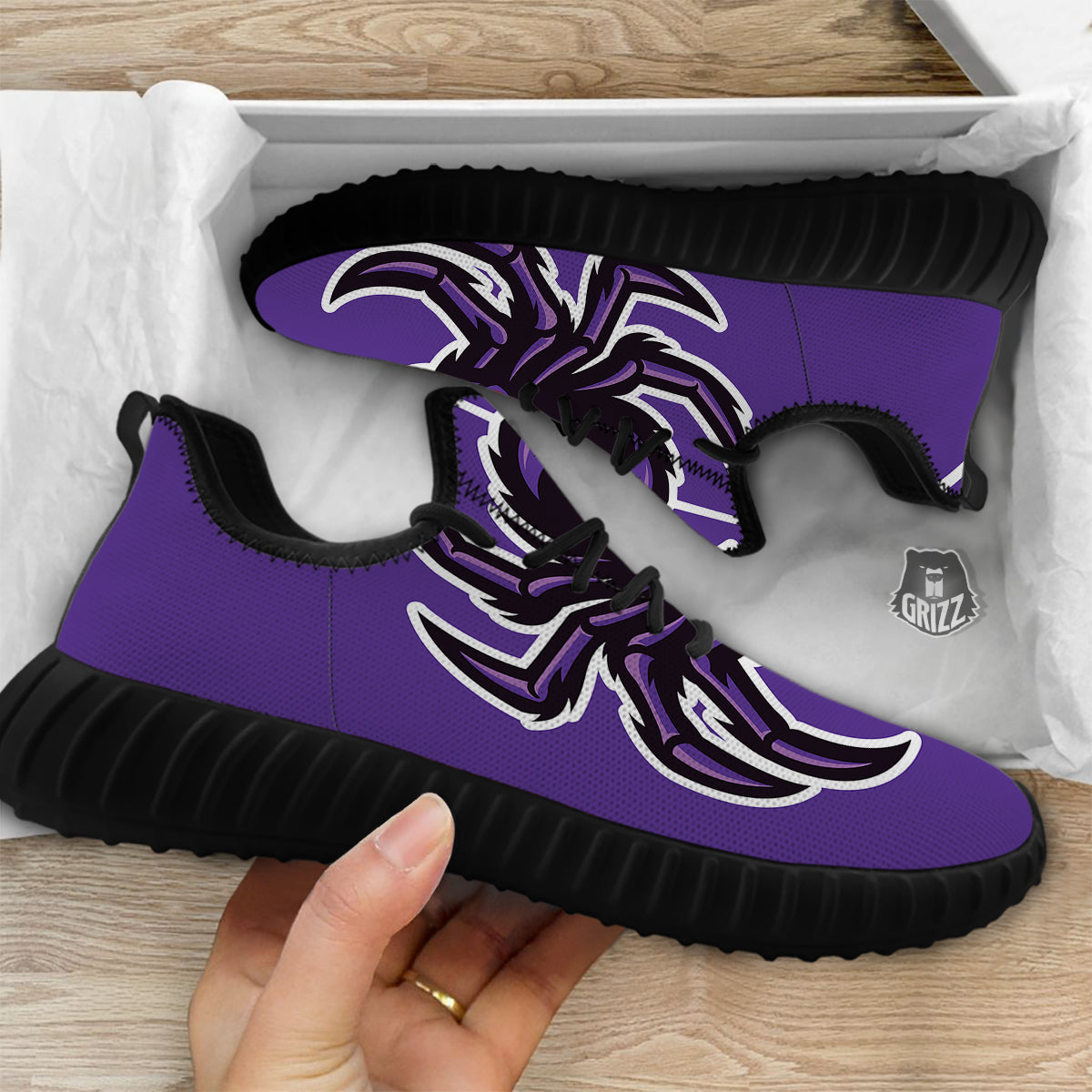 Purple Spider Print Black Walking Shoes-grizzshop