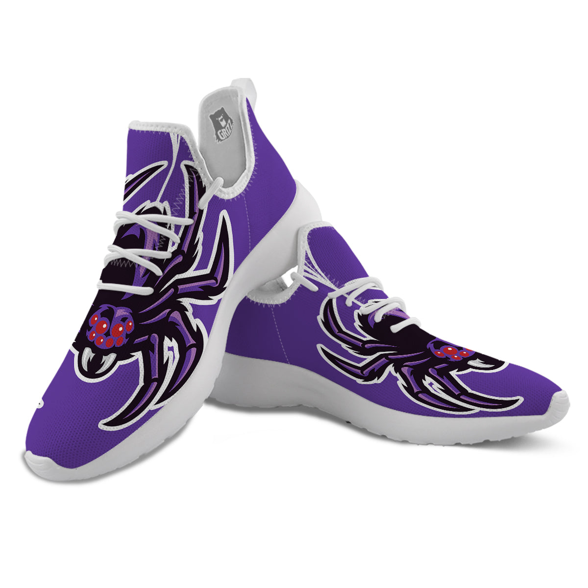 Purple Spider Print White Athletic Shoes-grizzshop