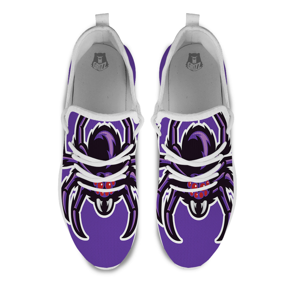 Purple Spider Print White Athletic Shoes-grizzshop