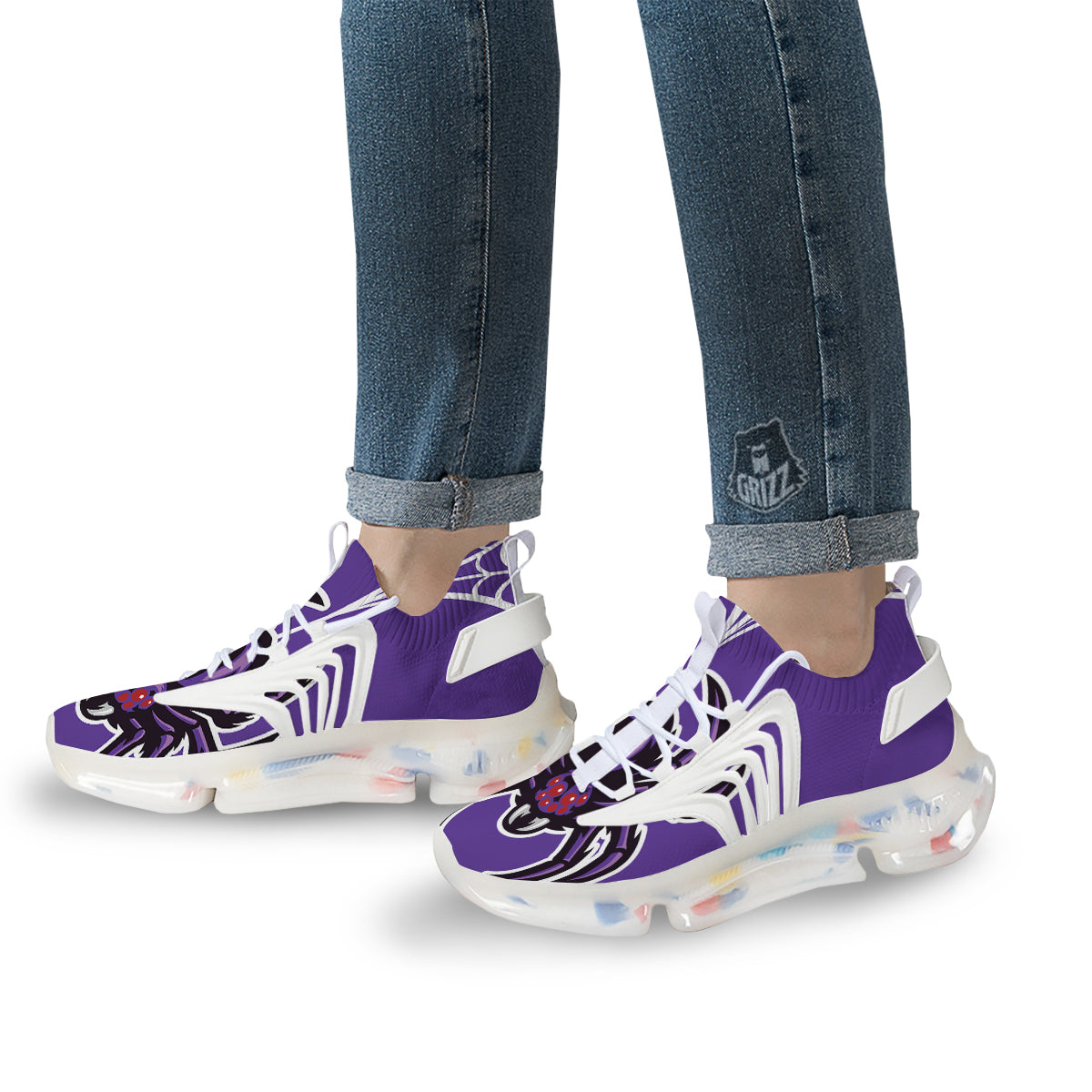 Purple Spider Print White Gym Shoes-grizzshop