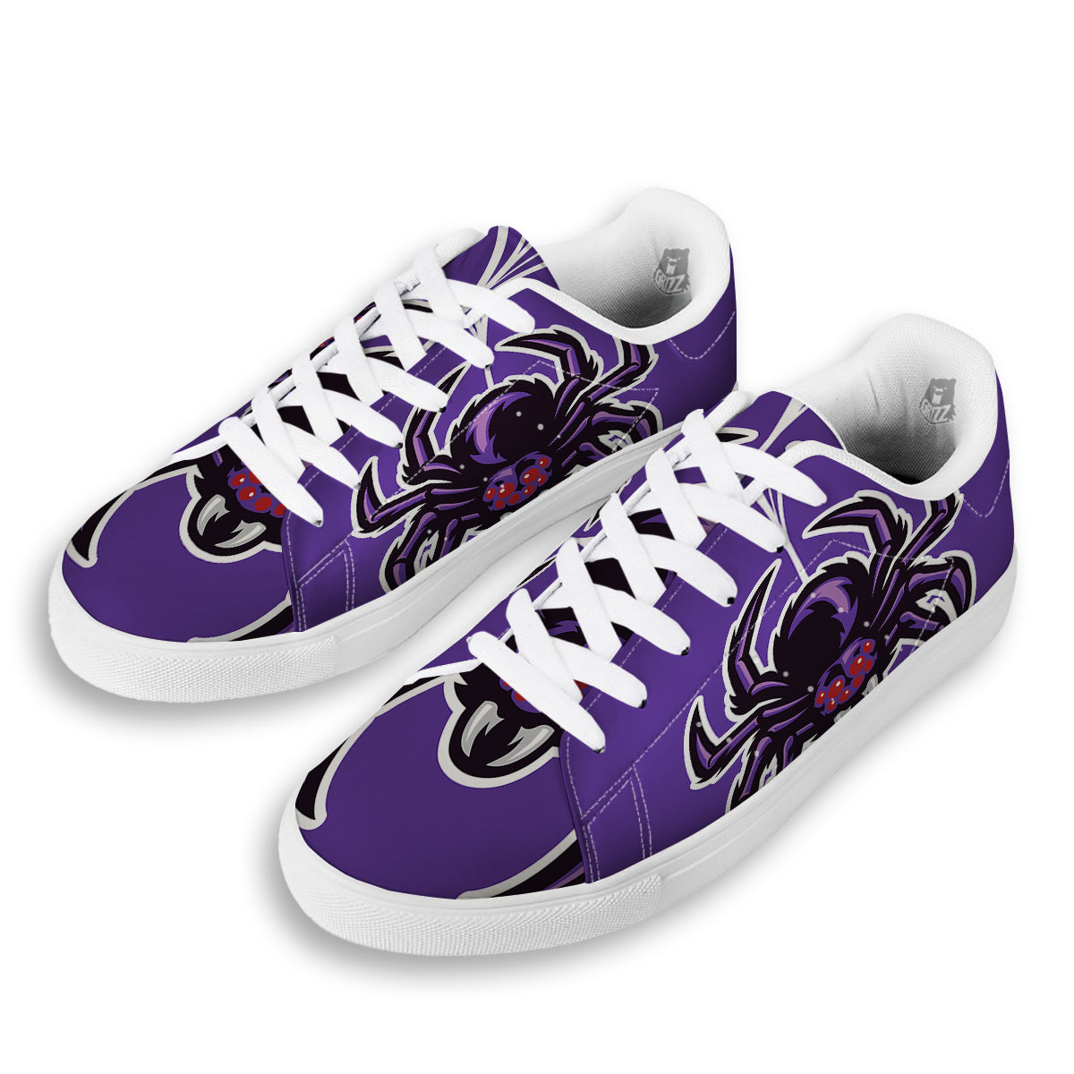 Purple Spider Print White Low Top Sneakers-grizzshop