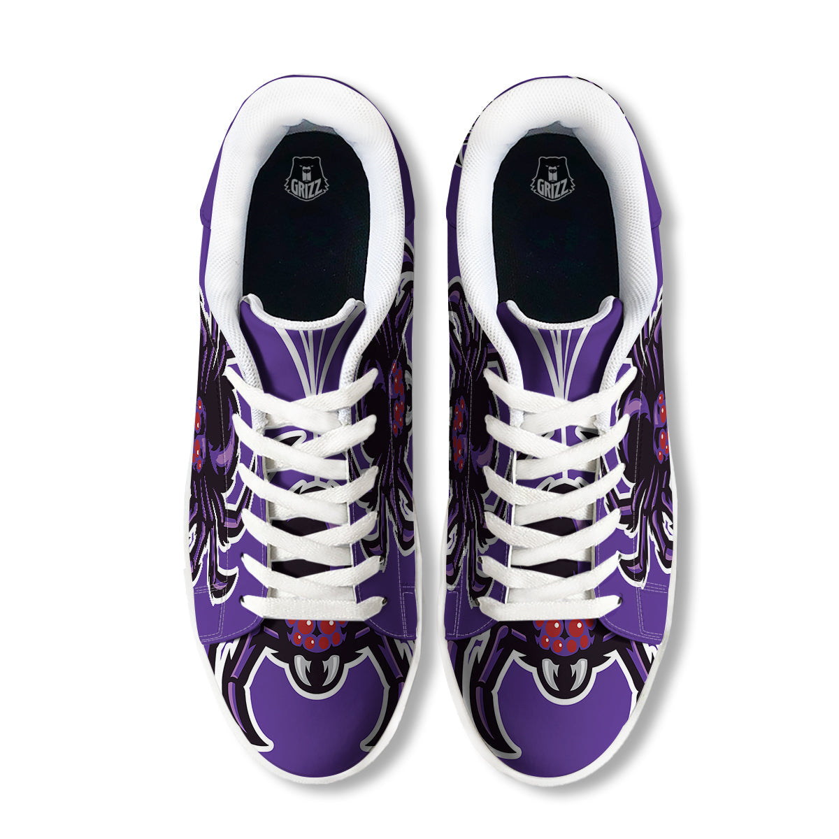 Purple Spider Print White Low Top Sneakers-grizzshop