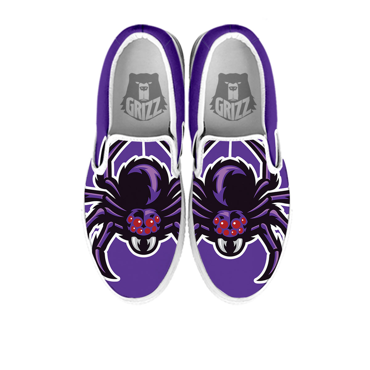 Purple Spider Print White Slip On Shoes-grizzshop