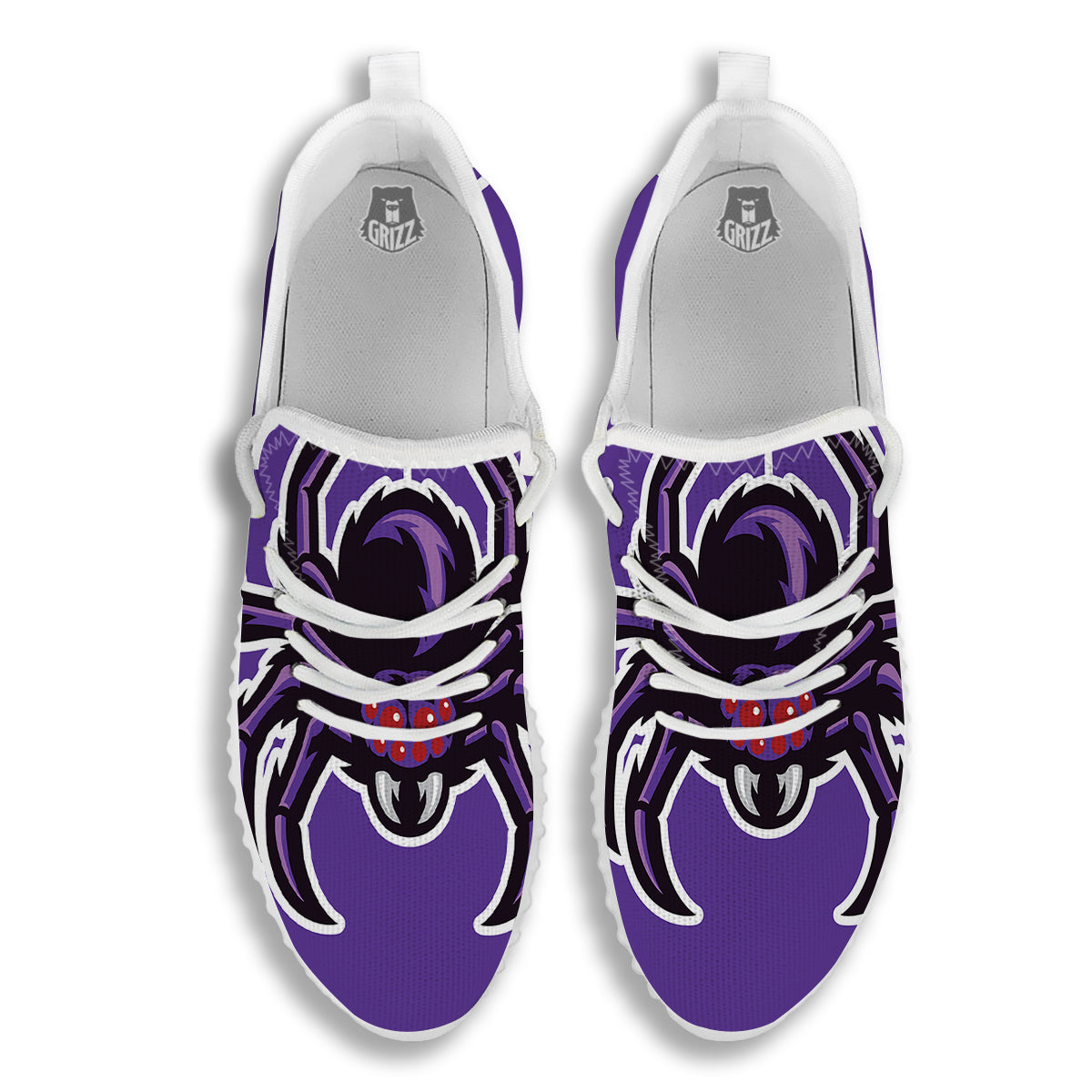 Purple Spider Print White Walking Shoes-grizzshop