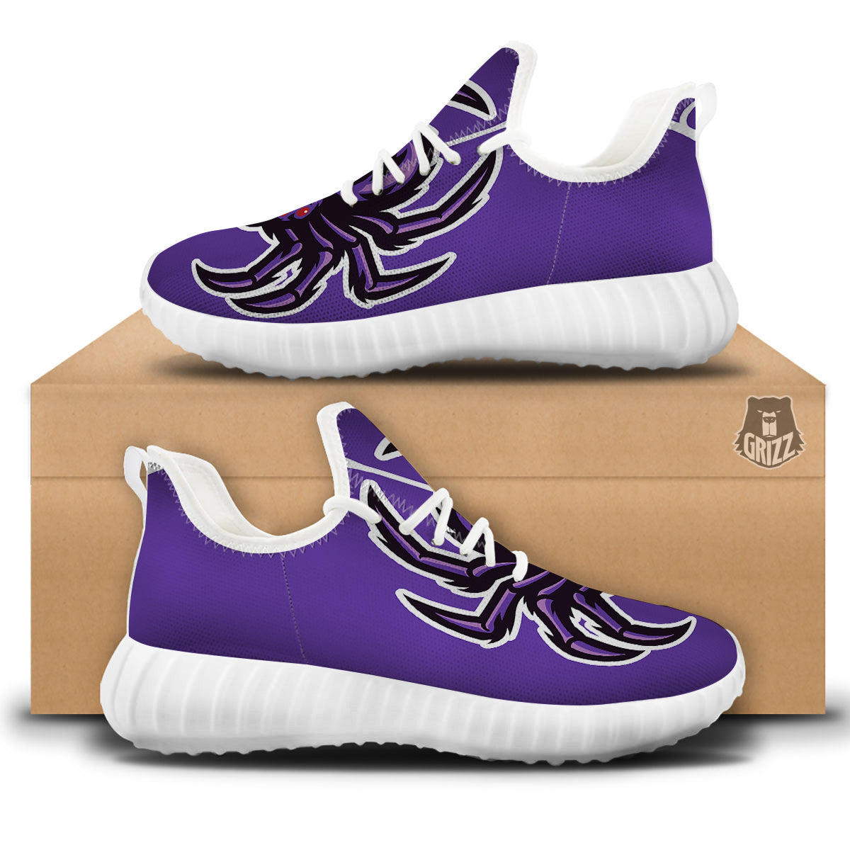 Purple Spider Print White Walking Shoes-grizzshop