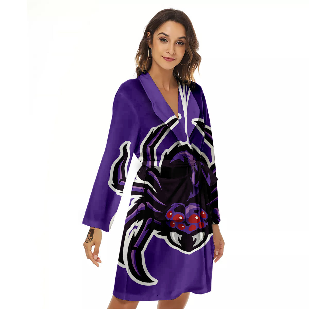 Purple Spider Print Women's Robe-grizzshop