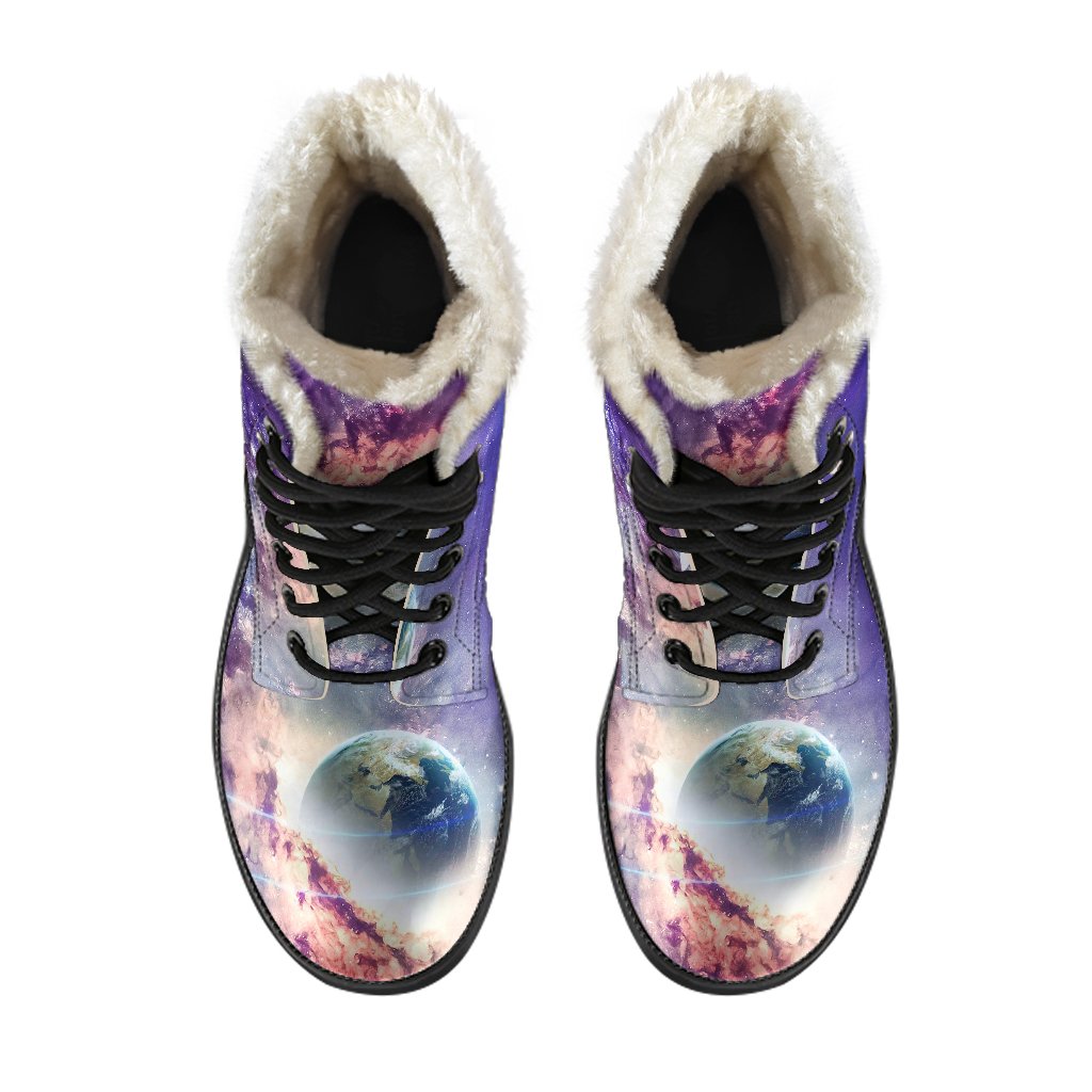 Purple Stardust Galaxy Space Print Comfy Winter Boots-grizzshop