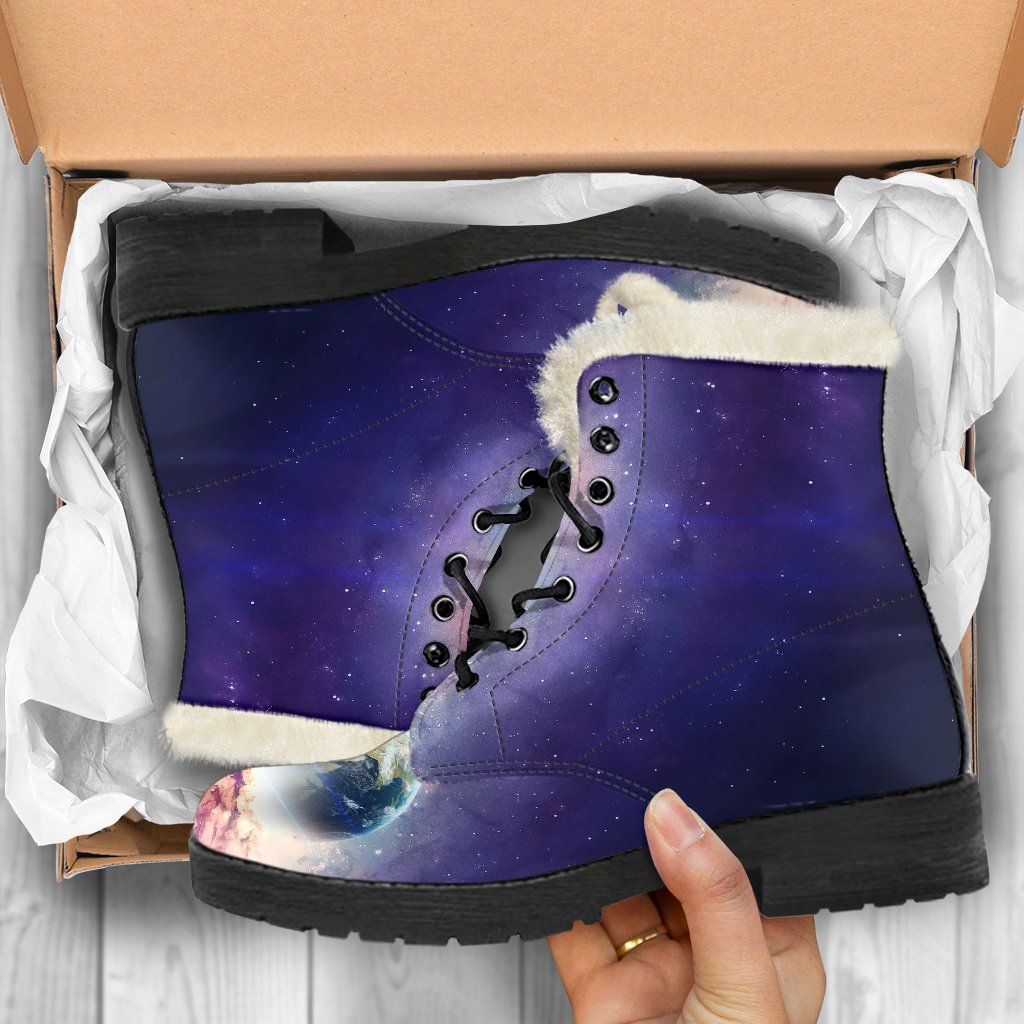 Purple Stardust Galaxy Space Print Comfy Winter Boots-grizzshop