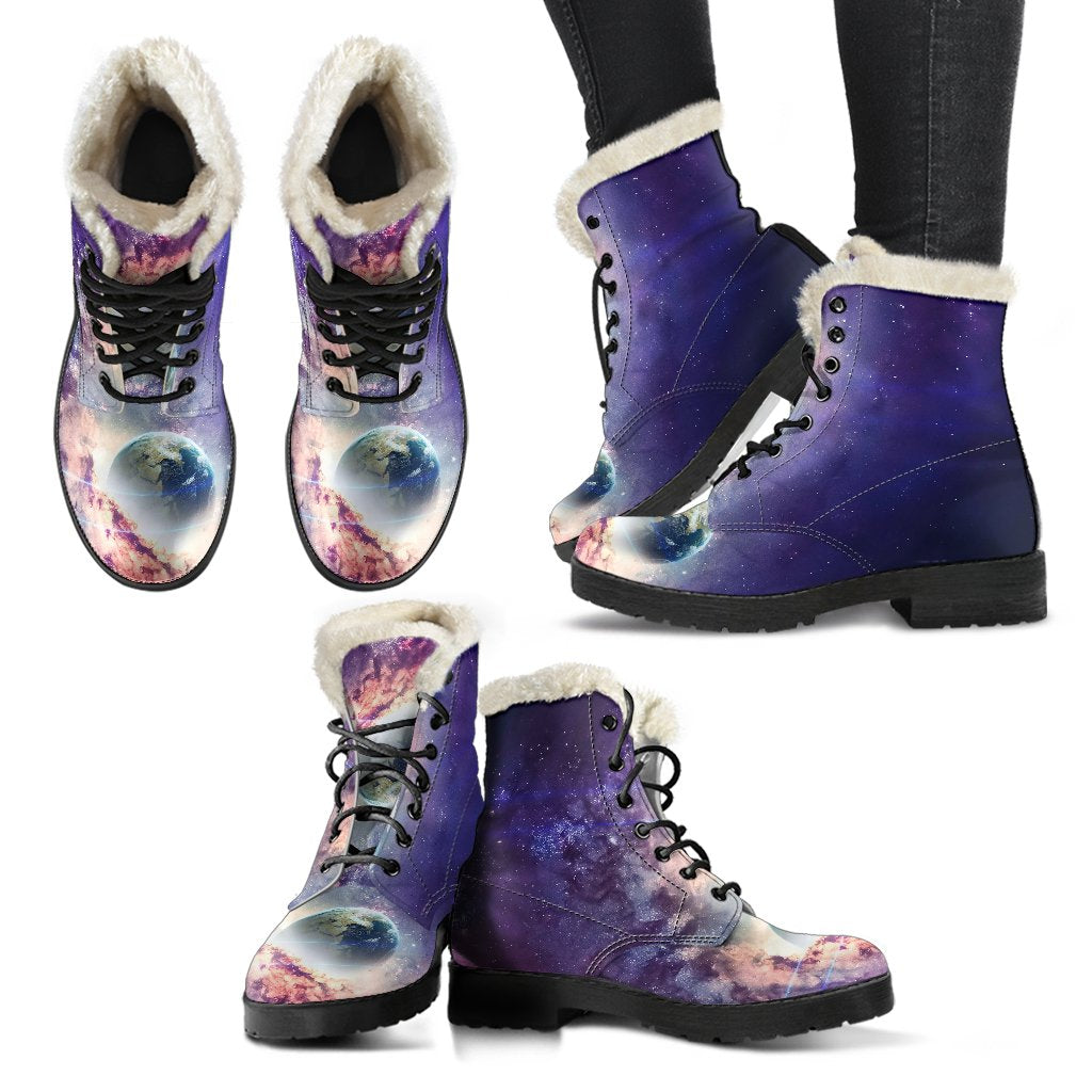Purple Stardust Galaxy Space Print Comfy Winter Boots-grizzshop