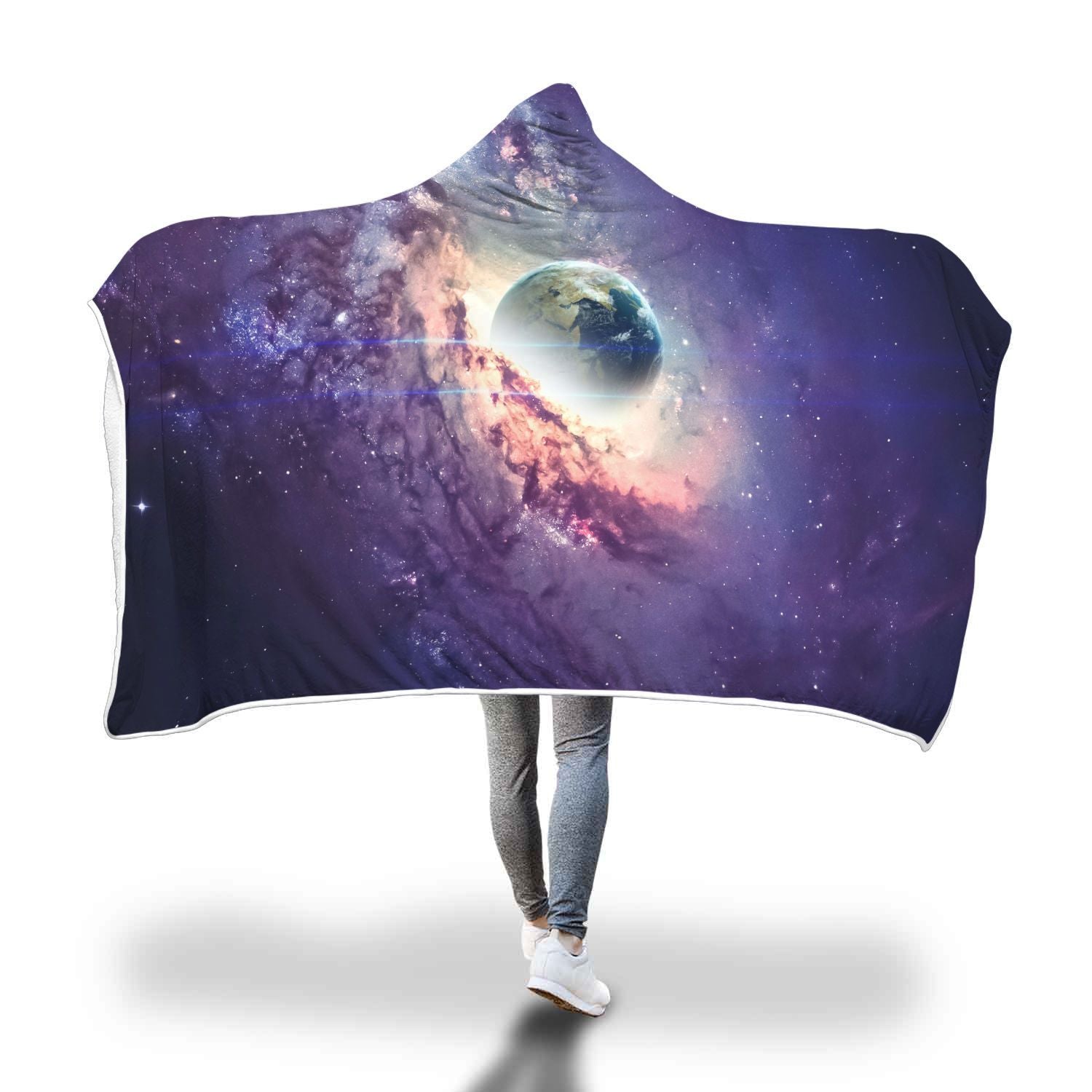 Purple Stardust Galaxy Space Print Hooded Blanket-grizzshop