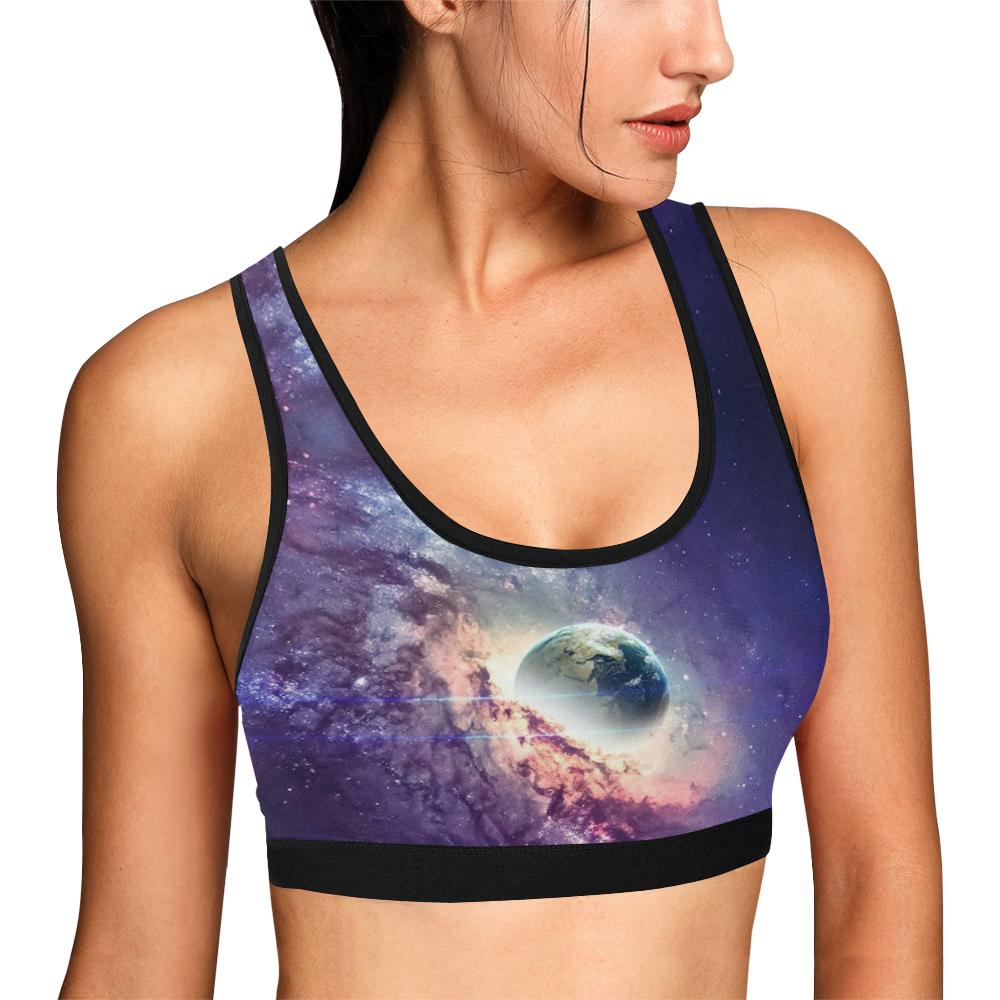 Purple Stardust Galaxy Space Print Women Sports Bra-grizzshop