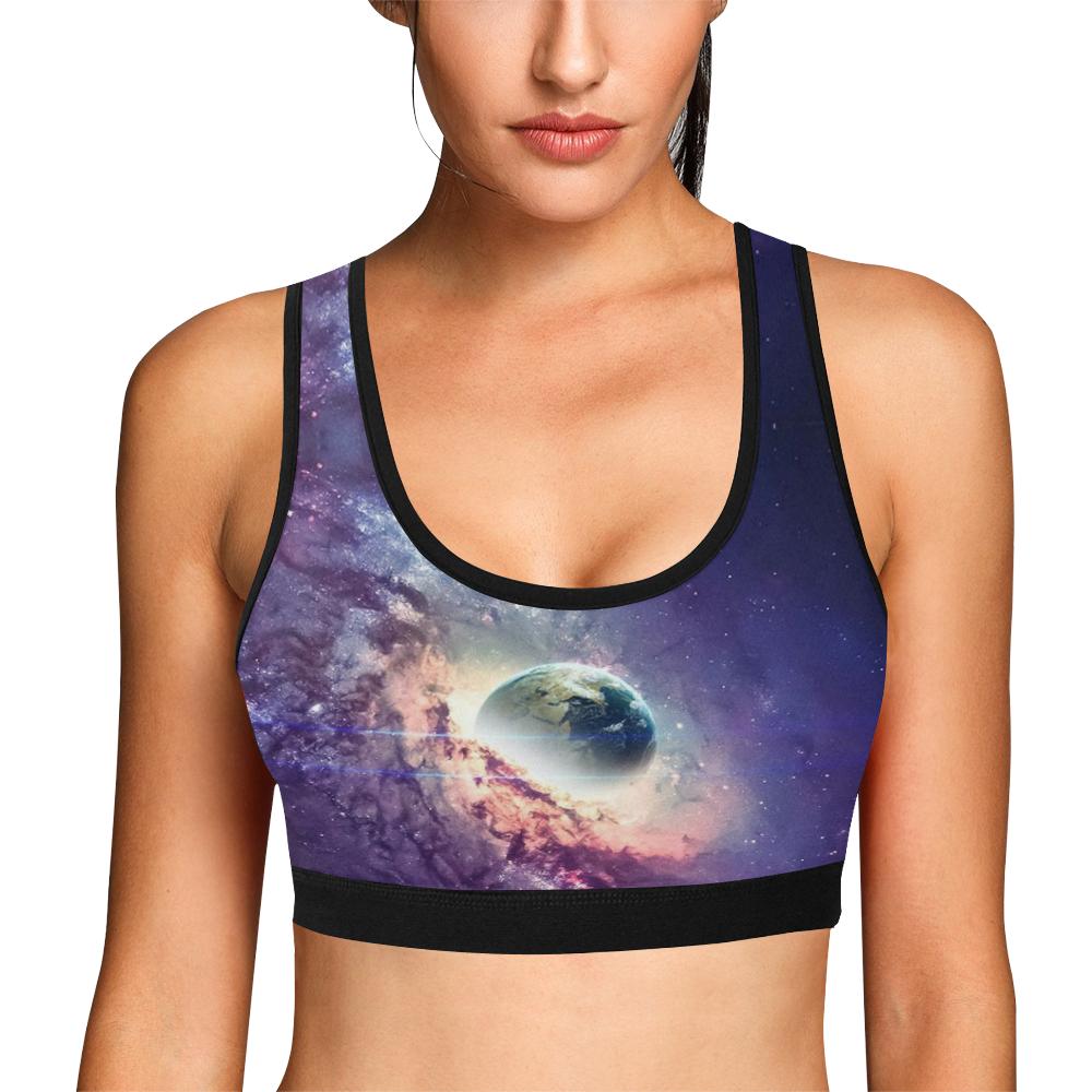 Purple Stardust Galaxy Space Print Women Sports Bra-grizzshop