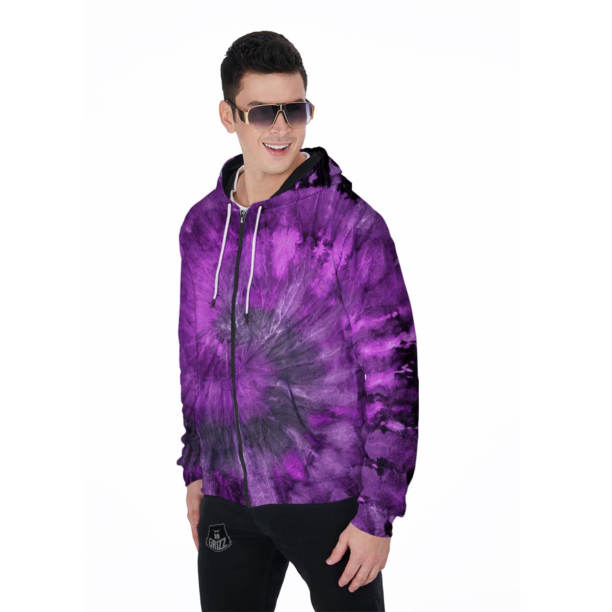 Purple Tie Dye Men's Zip Up Hoodie-grizzshop