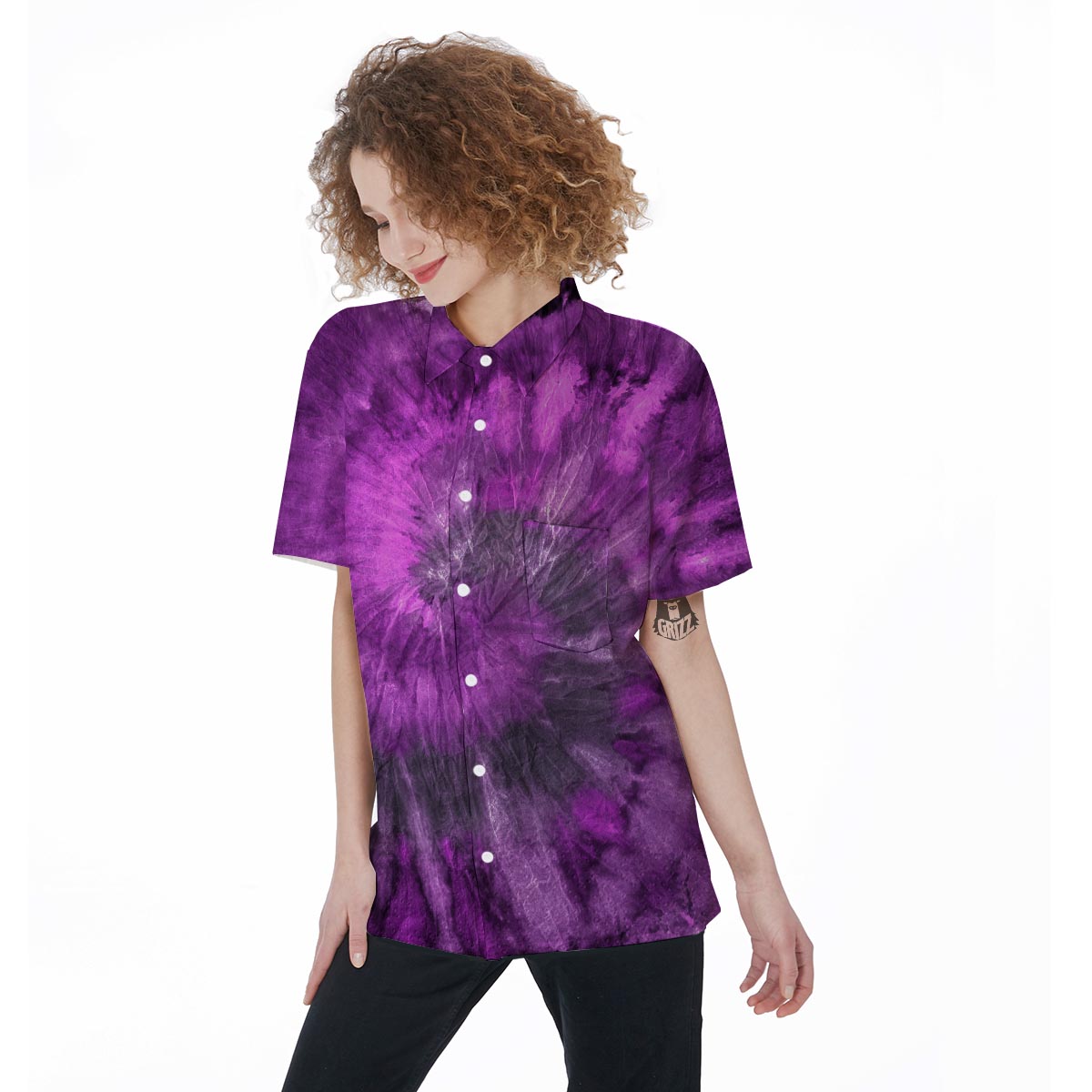 Purple Tie Dye Women's Short Sleeve Shirts-grizzshop