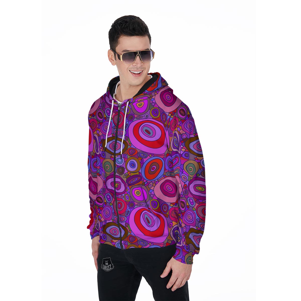 Purple Trippy Hippie Men's Zip Up Hoodie-grizzshop