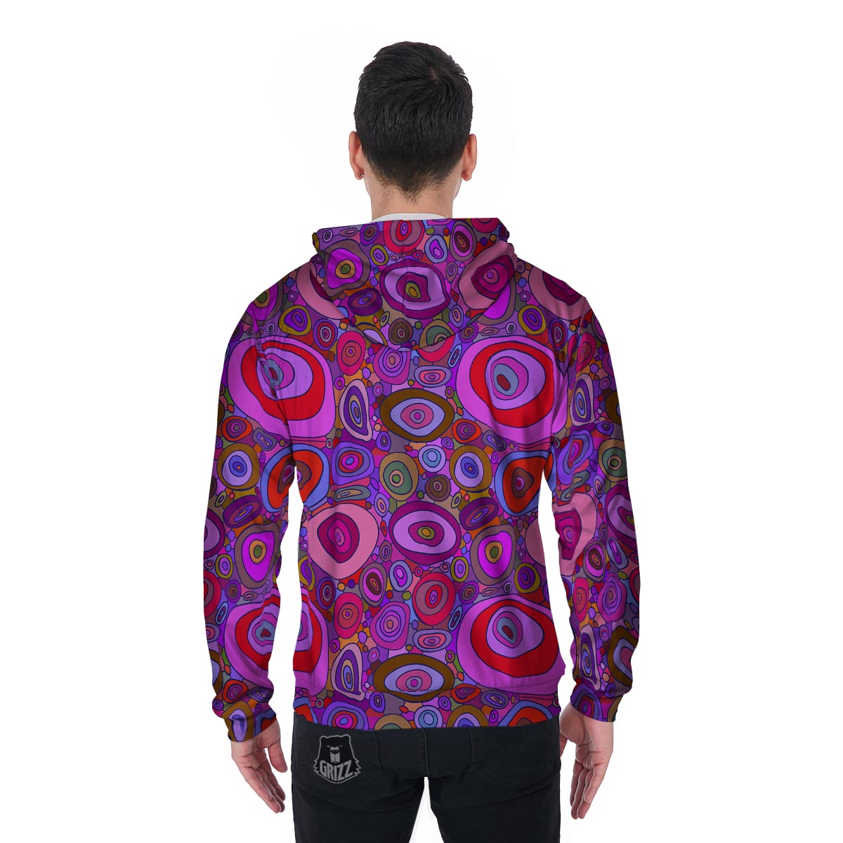 Purple Trippy Hippie Men's Zip Up Hoodie-grizzshop