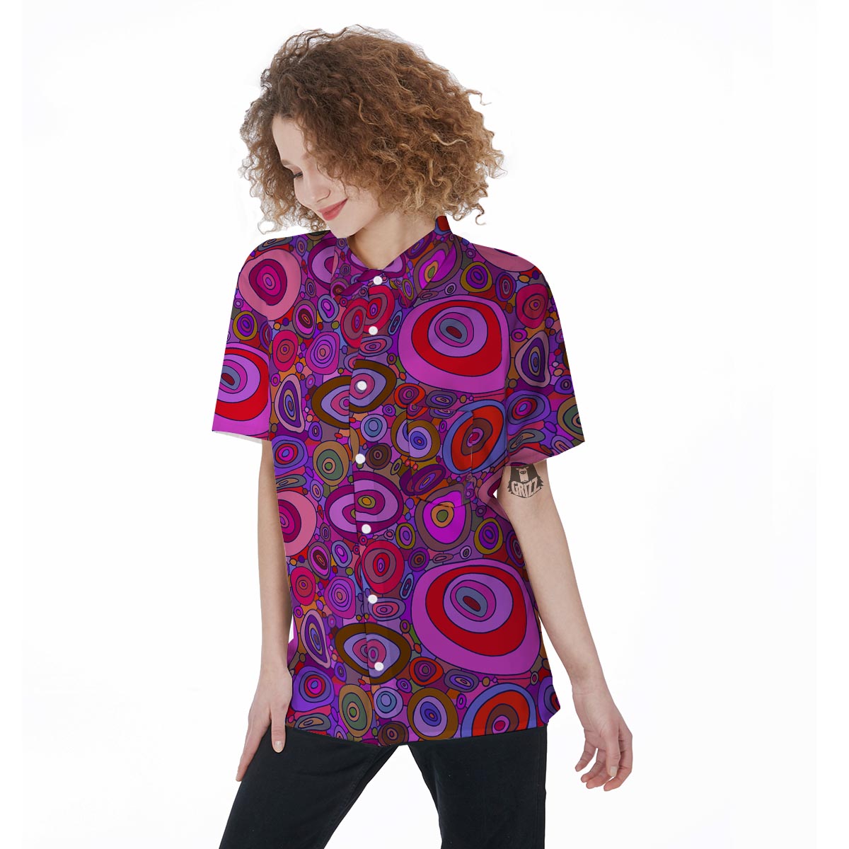 Purple Trippy Hippie Women's Short Sleeve Shirts-grizzshop