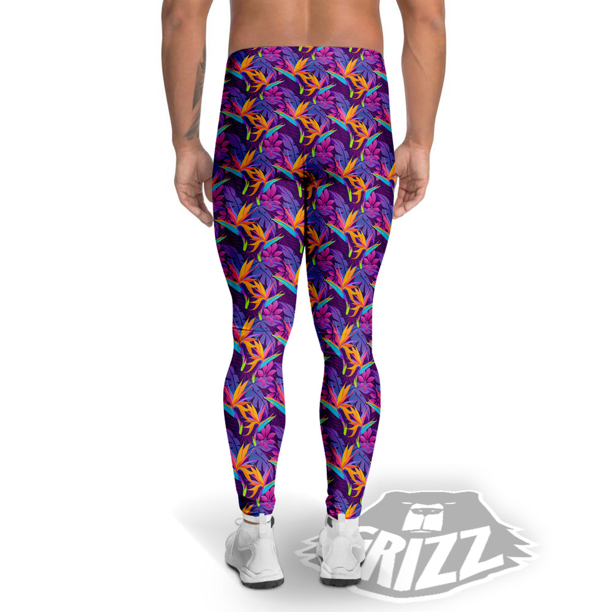Purple Tropical Leaves Print Pattern Men's Leggings-grizzshop