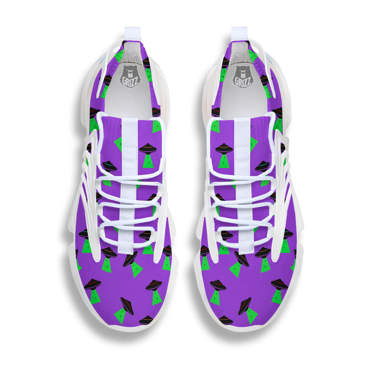 Purple UFO Alien Spaceship Print Pattern White Gym Shoes-grizzshop