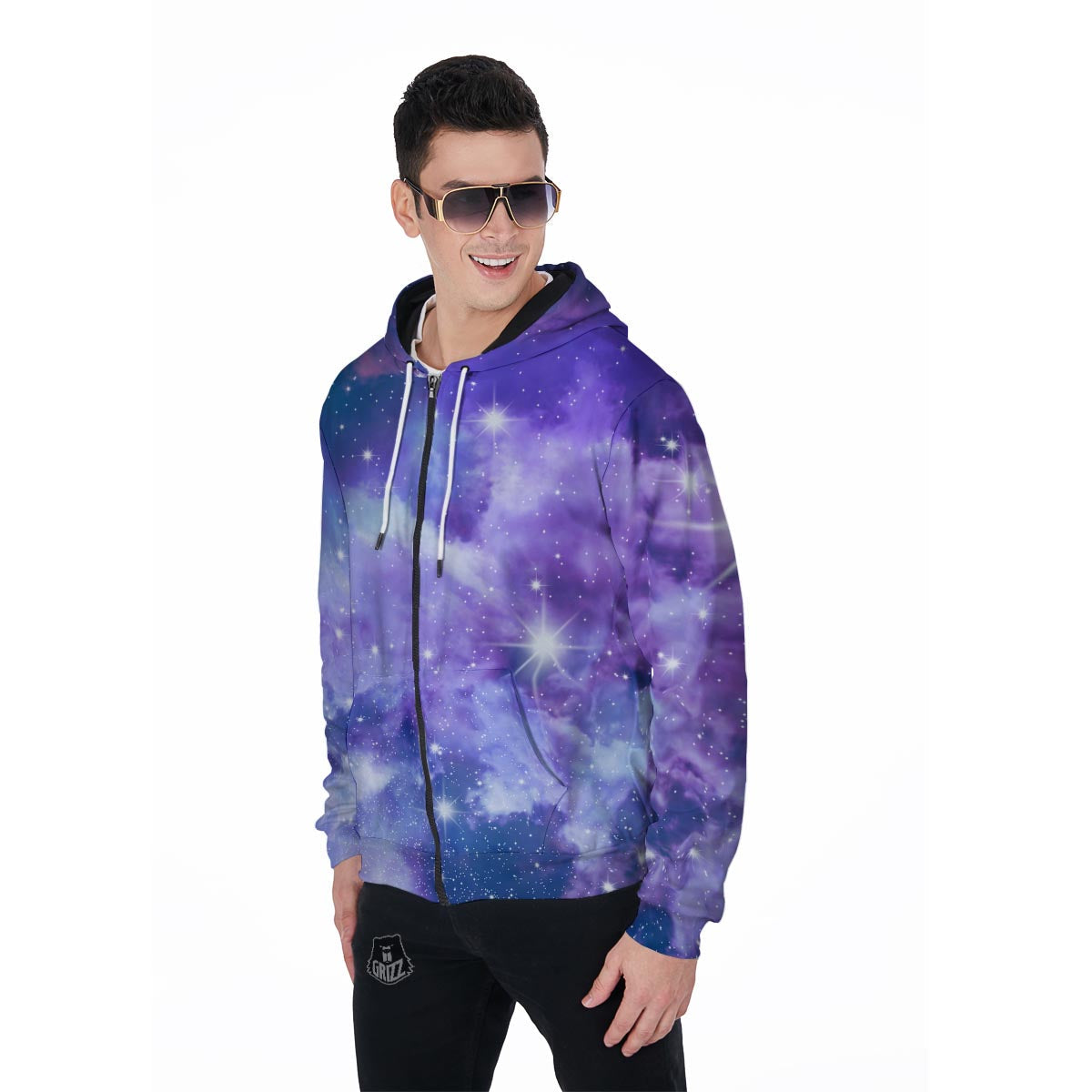 Purple Universe Galaxy Men's Zip Up Hoodie-grizzshop